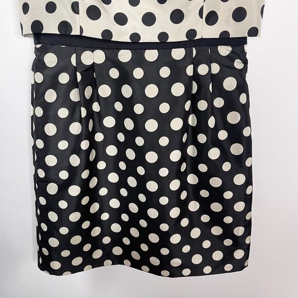 Tahari Size 12 Cream Black Polka Dot Contrast Sheath Dress Pockets Sleeveless - Picture 4 of 12